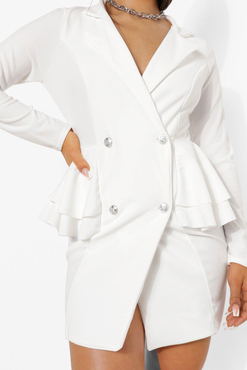 white frill blazer