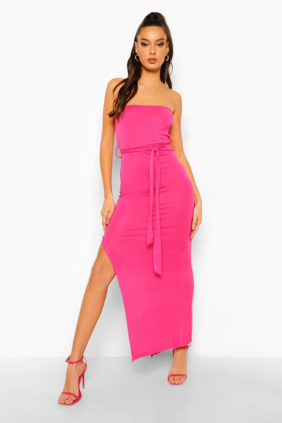 Hot pink Bandeau Belted Maxi Dress image number 1
