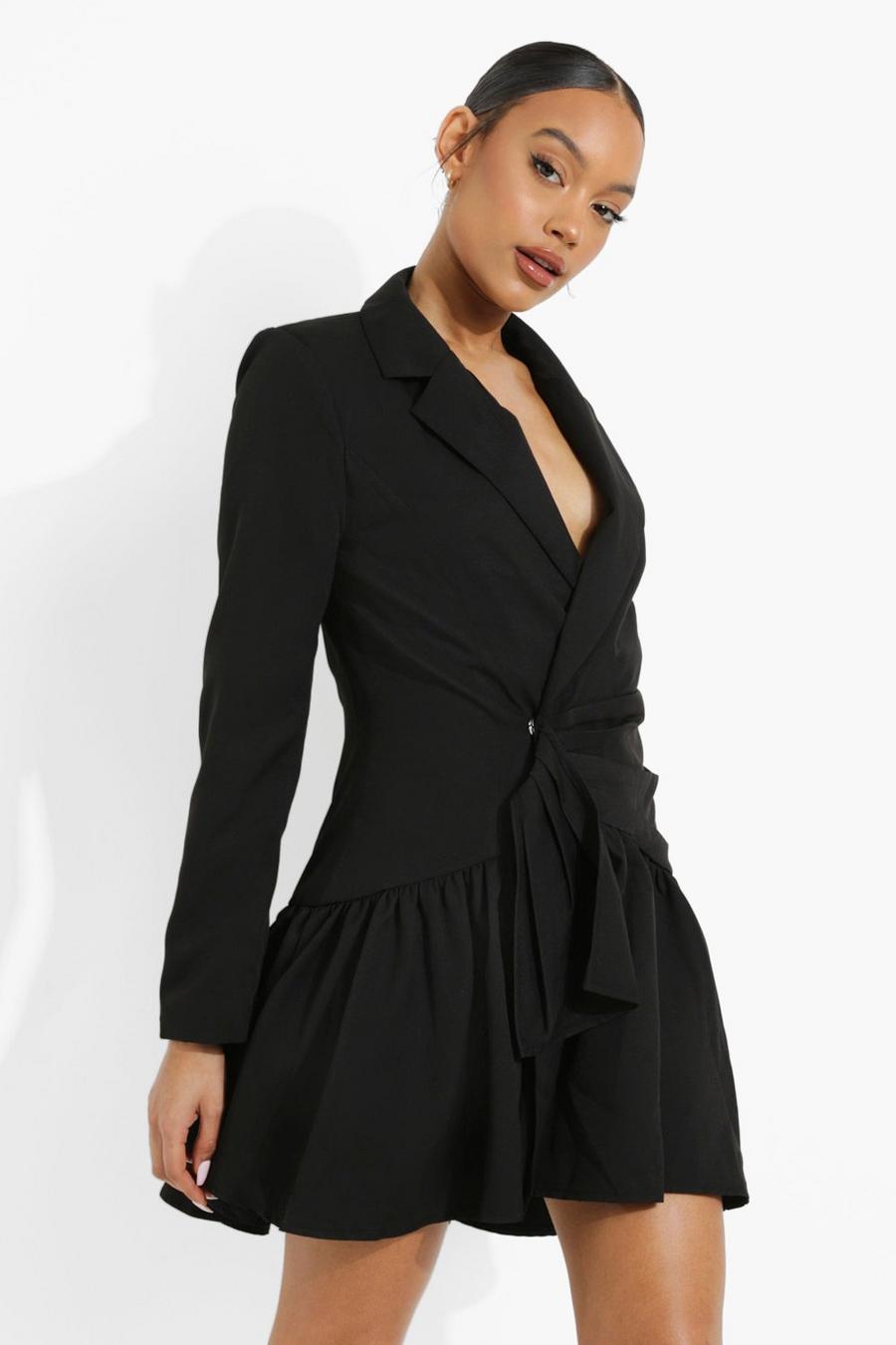 Black Draped Frill Skirt Blazer Dress image number 1