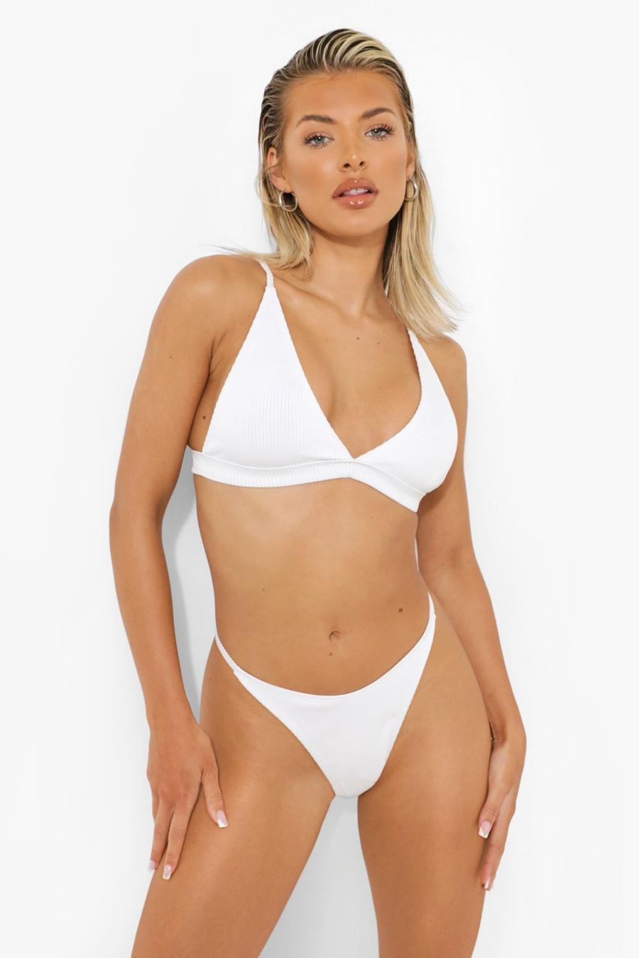 Buy Boohoo Control Scoop Bikini Top In White