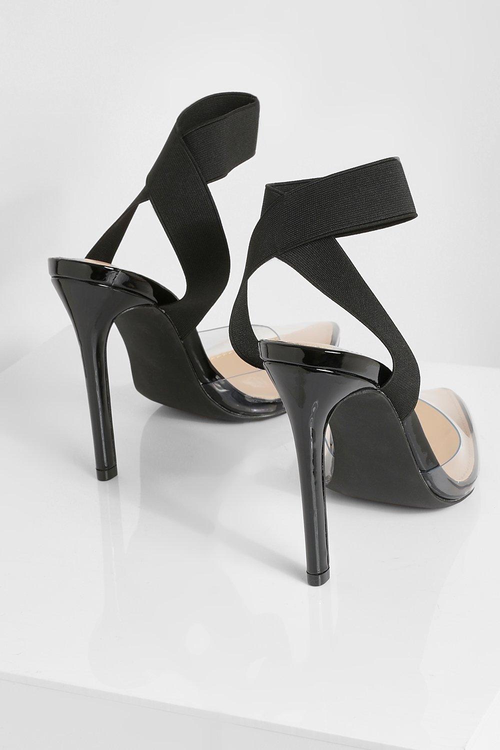 Black elastic 2025 strap heels