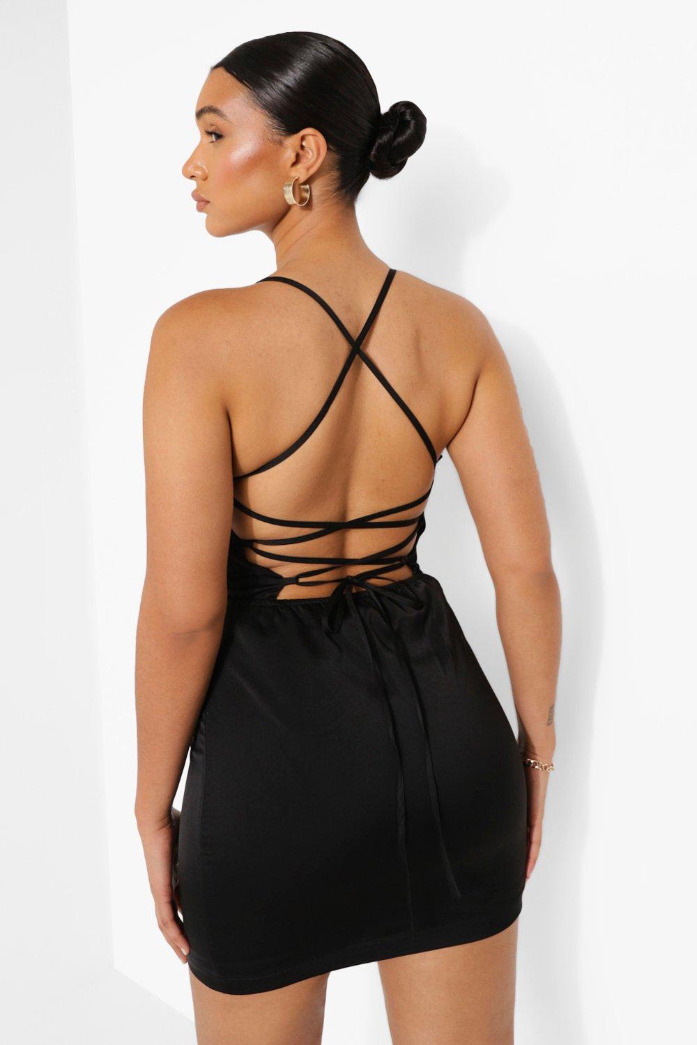 Satin lace up back dress sale