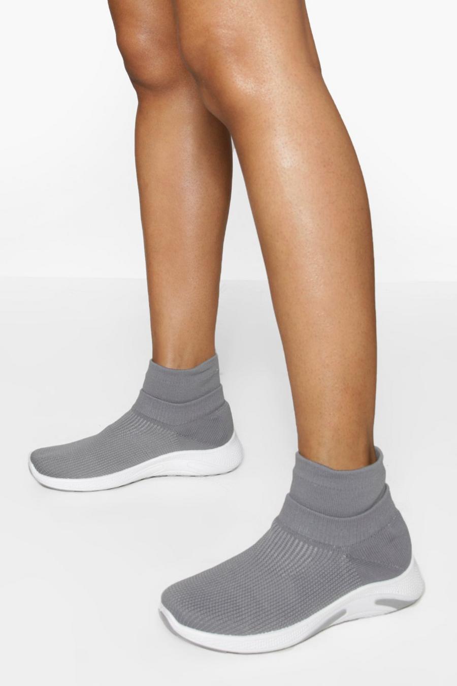Grey Wide Fit Knitted Sock Trainer image number 1