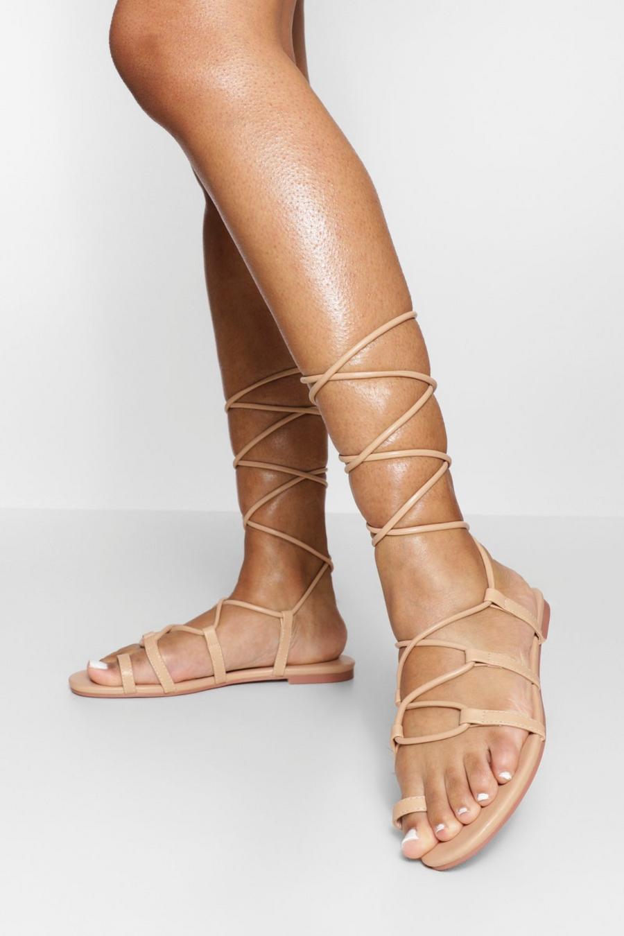Nude Toe Post Lace Up Sandals image number 1