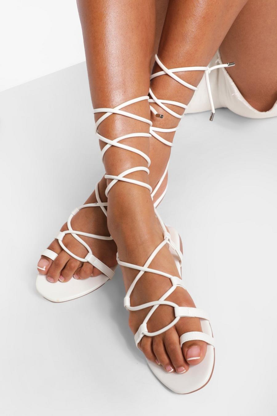 White Toe Post Lace Up Sandals image number 1
