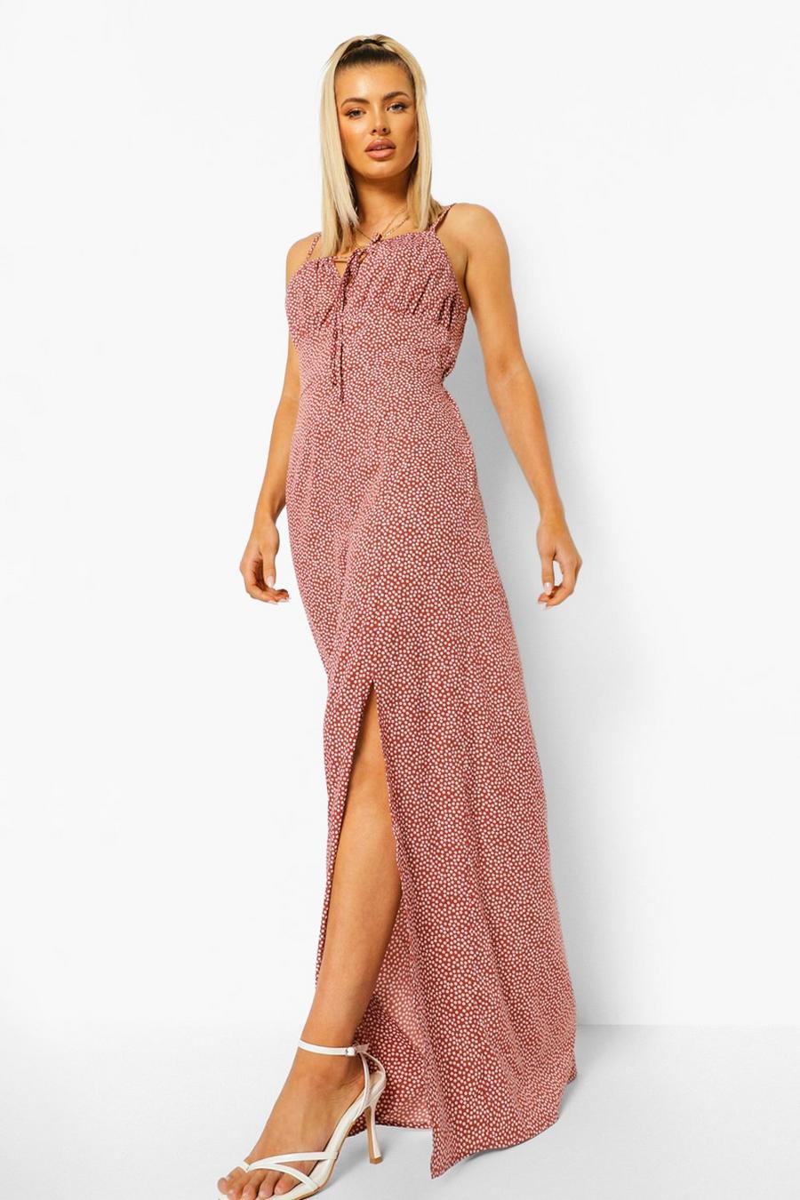Pink Strappy Printed Tie Detail Maxi Dress image number 1