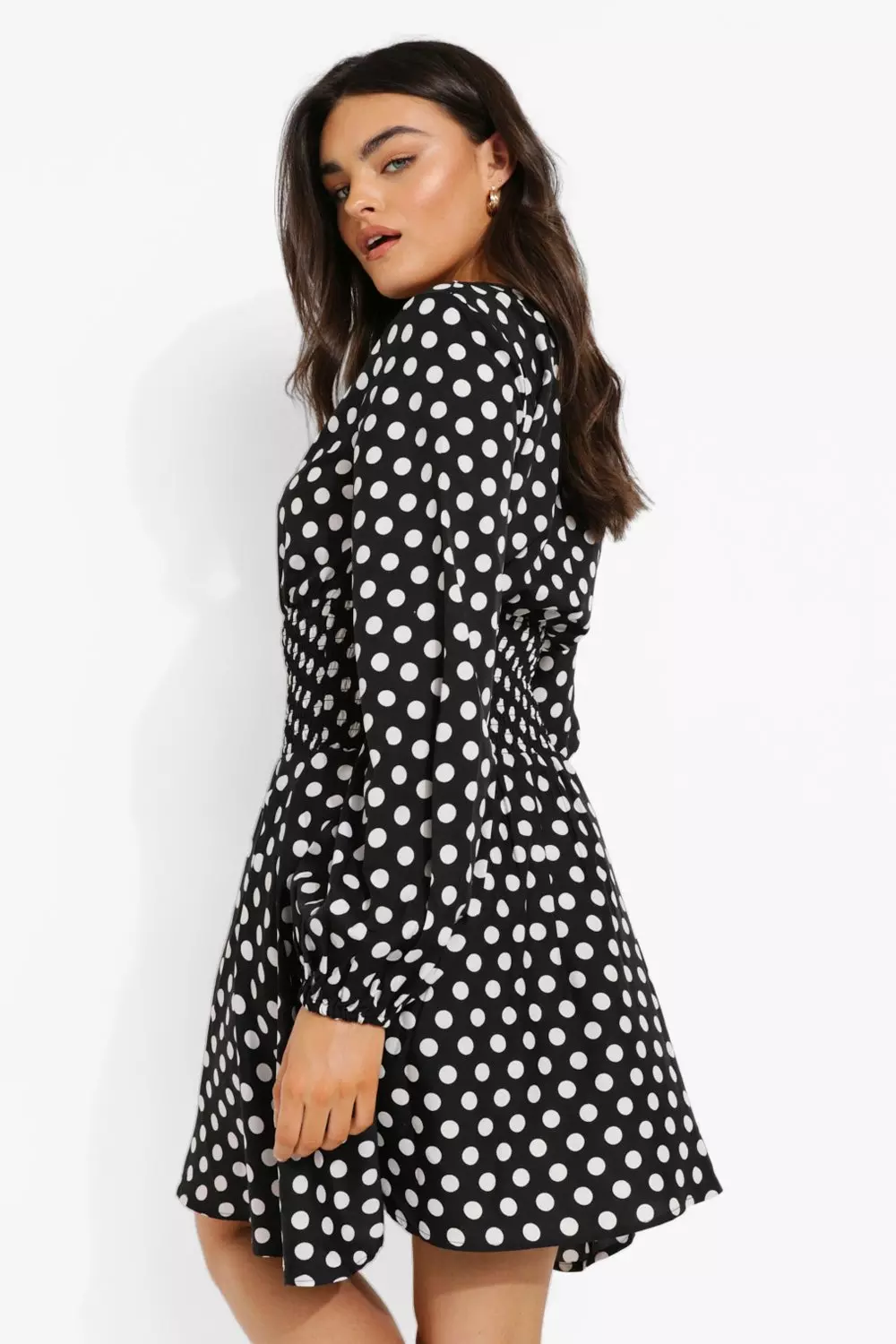 Polka Dot Blouson Sleeve Skater Dress