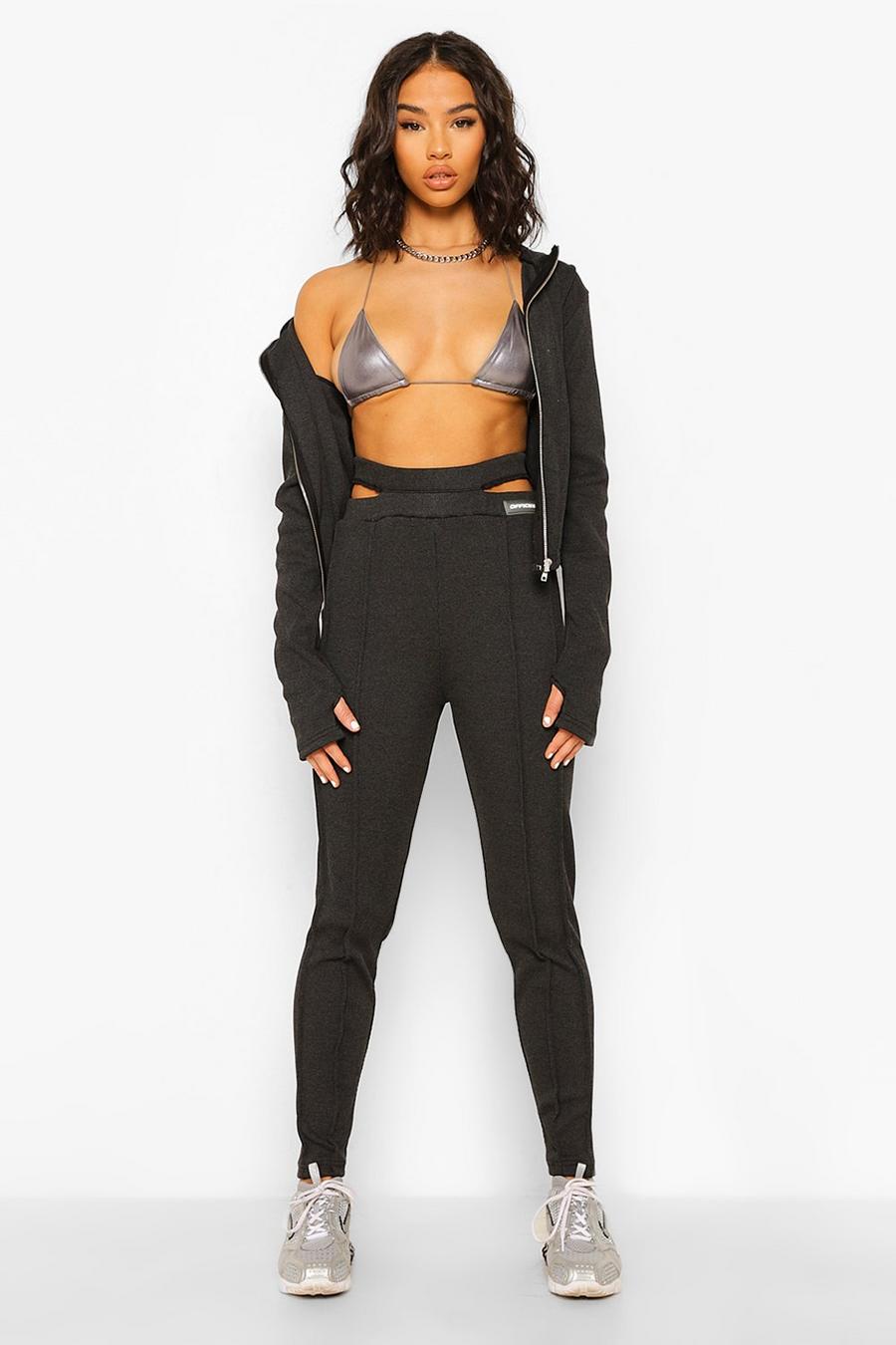 Charcoal Seam Detail Double Waistband Leggings image number 1