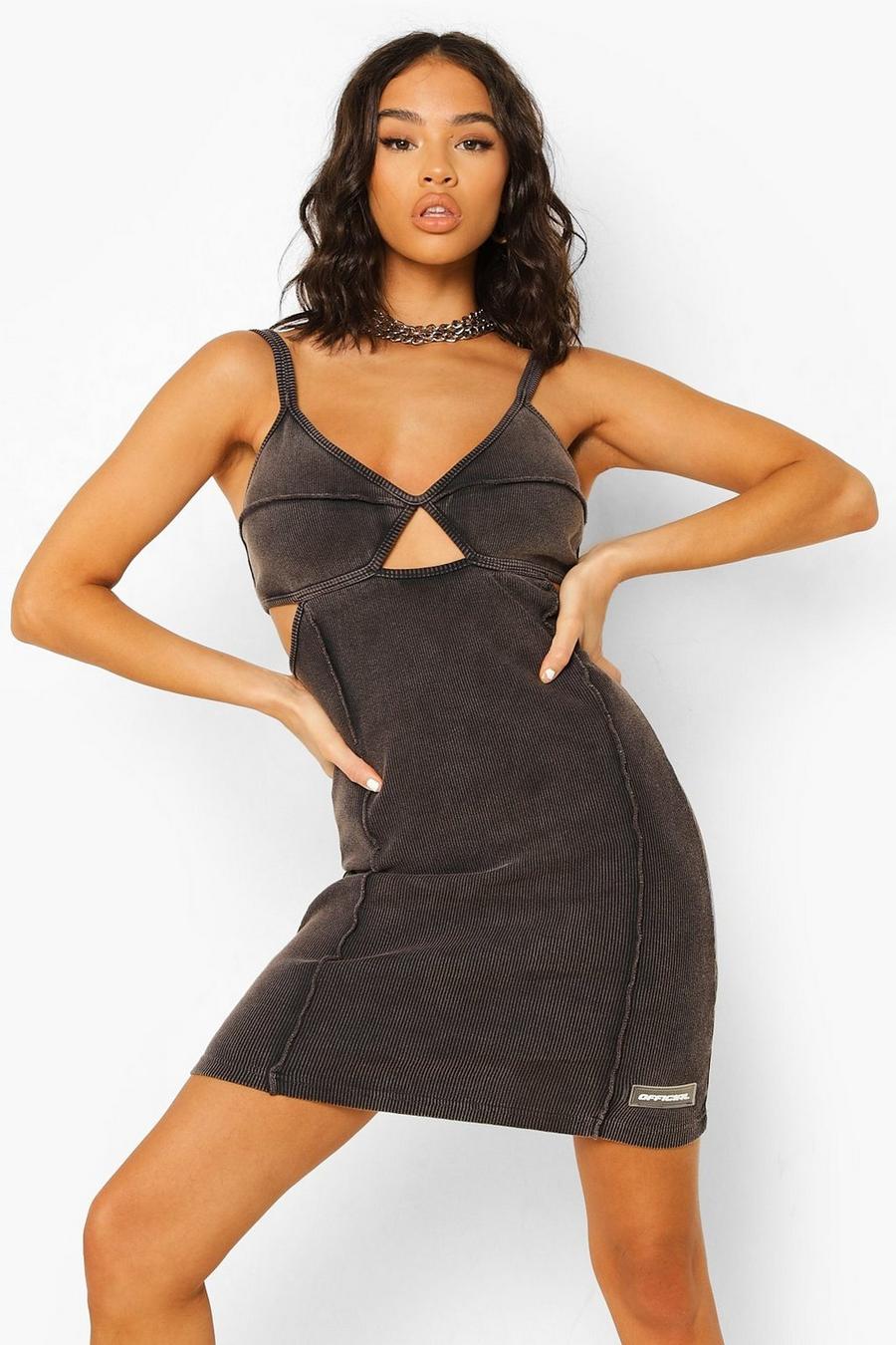 Charcoal Cut Out Seam Detail Mini Dress image number 1