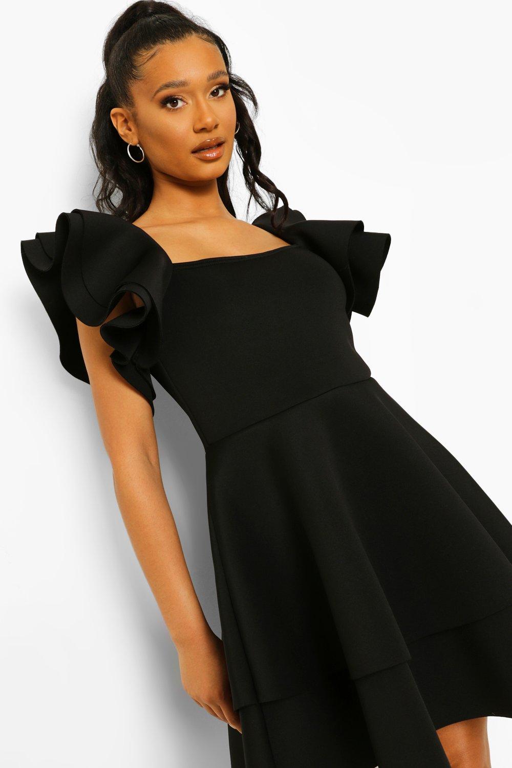Robe moulante courte en scuba non tisse a volants boohoo FR