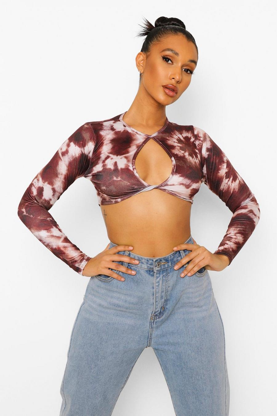Brown Mönstrad crop top med cut-out image number 1