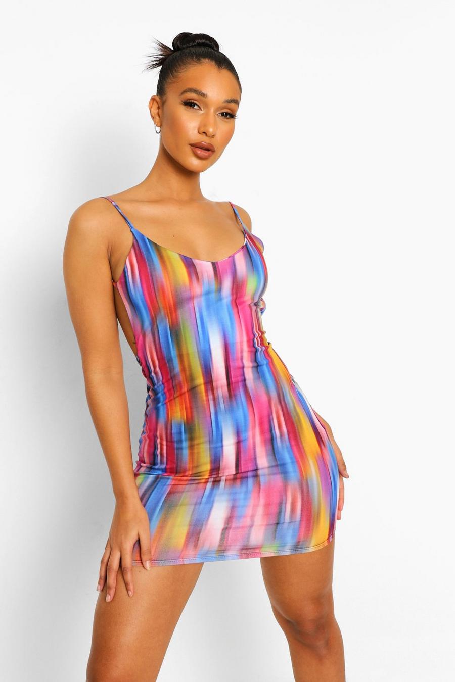 Multi Abstract Print Backless Detail Mini Dress image number 1