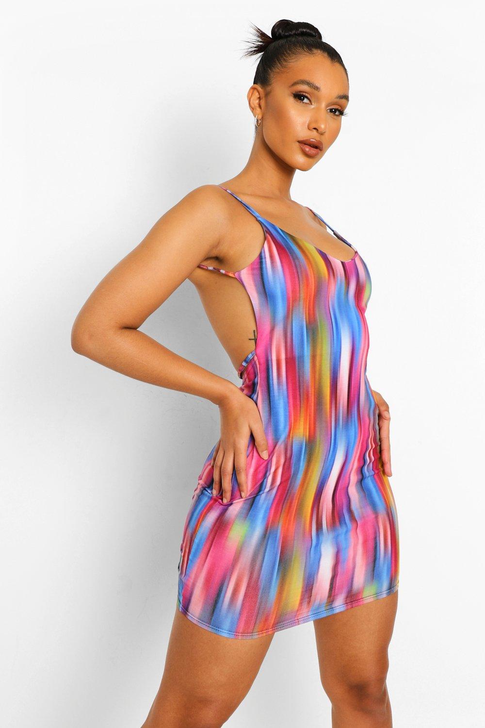 Women's Abstract Print Backless Detail ...