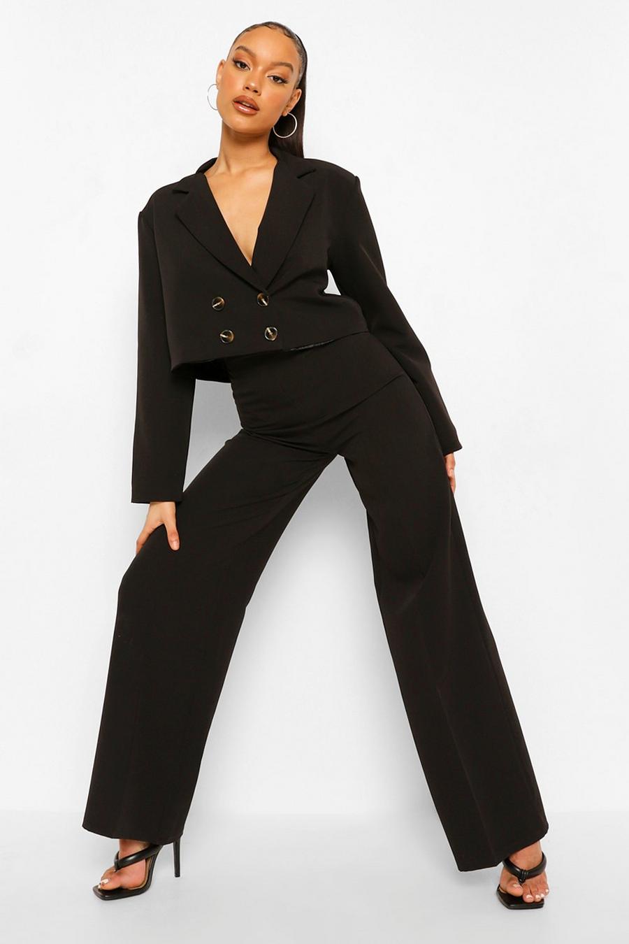 Black Relaxed Fit Tailored Wide Leg Pants image number 1