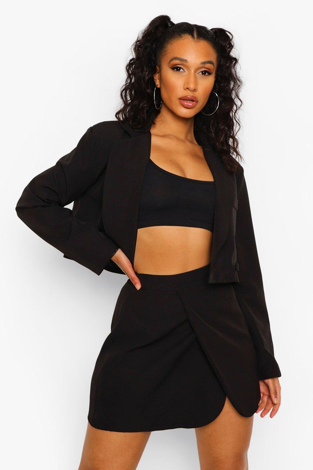 Black Wrap Front Mini Skirt