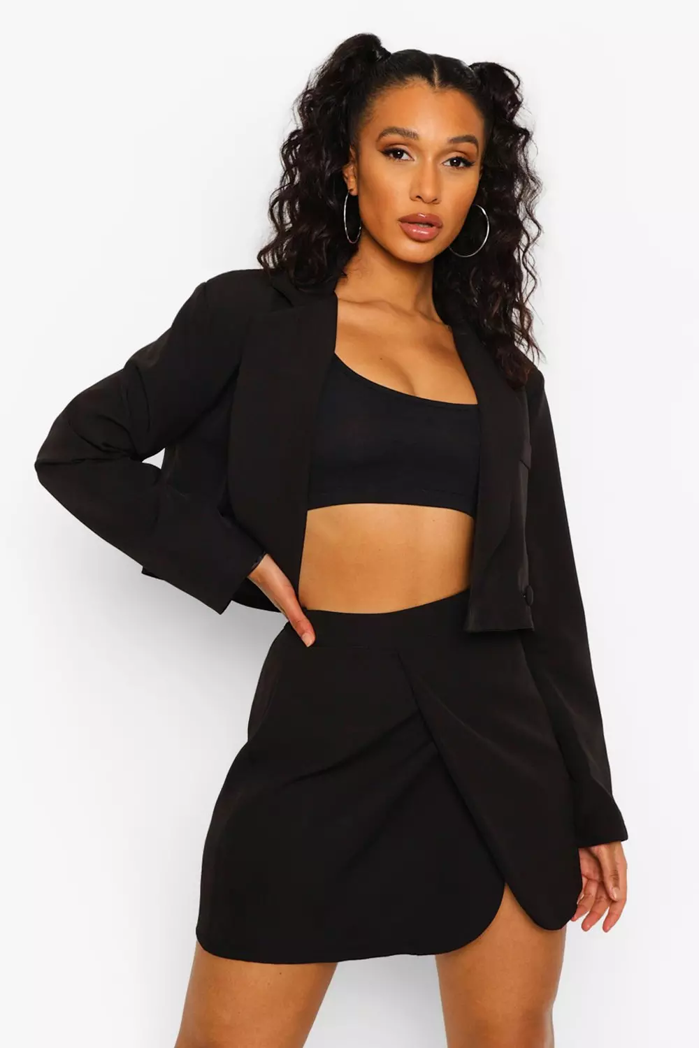 Denali Two Piece Set Cropped Blazer And Mini Skort In Black