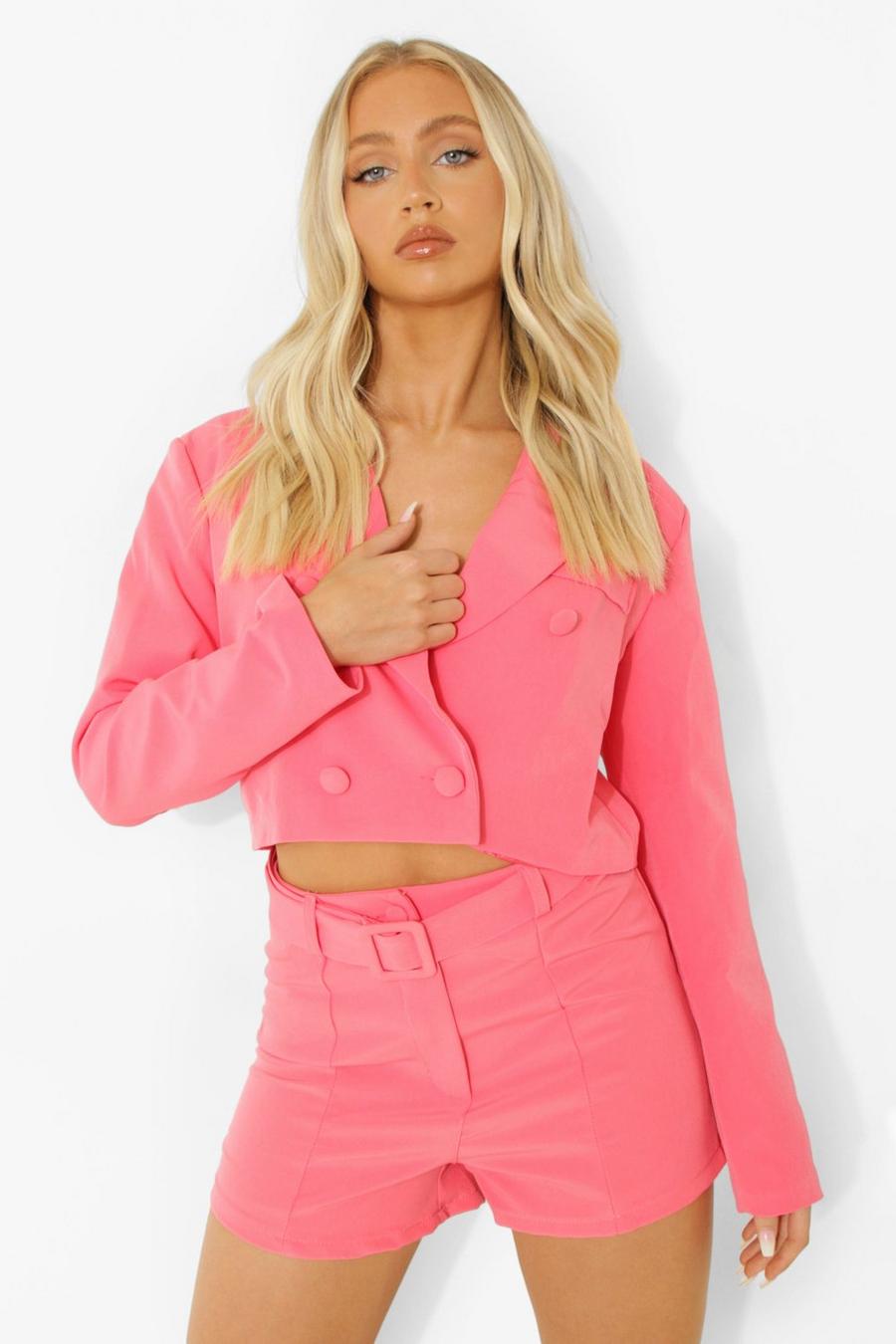 Candy pink Belted Tailored Shorts image number 1