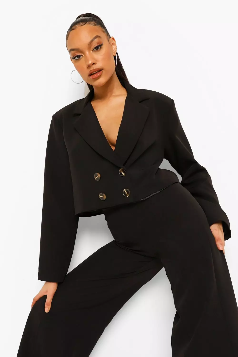 Black Cropped Blazer - Suit Set - Women's Cropped Blazer - Co Ord - Lulus