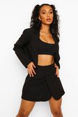Black Wrap Front Tailored Cropped Blazer