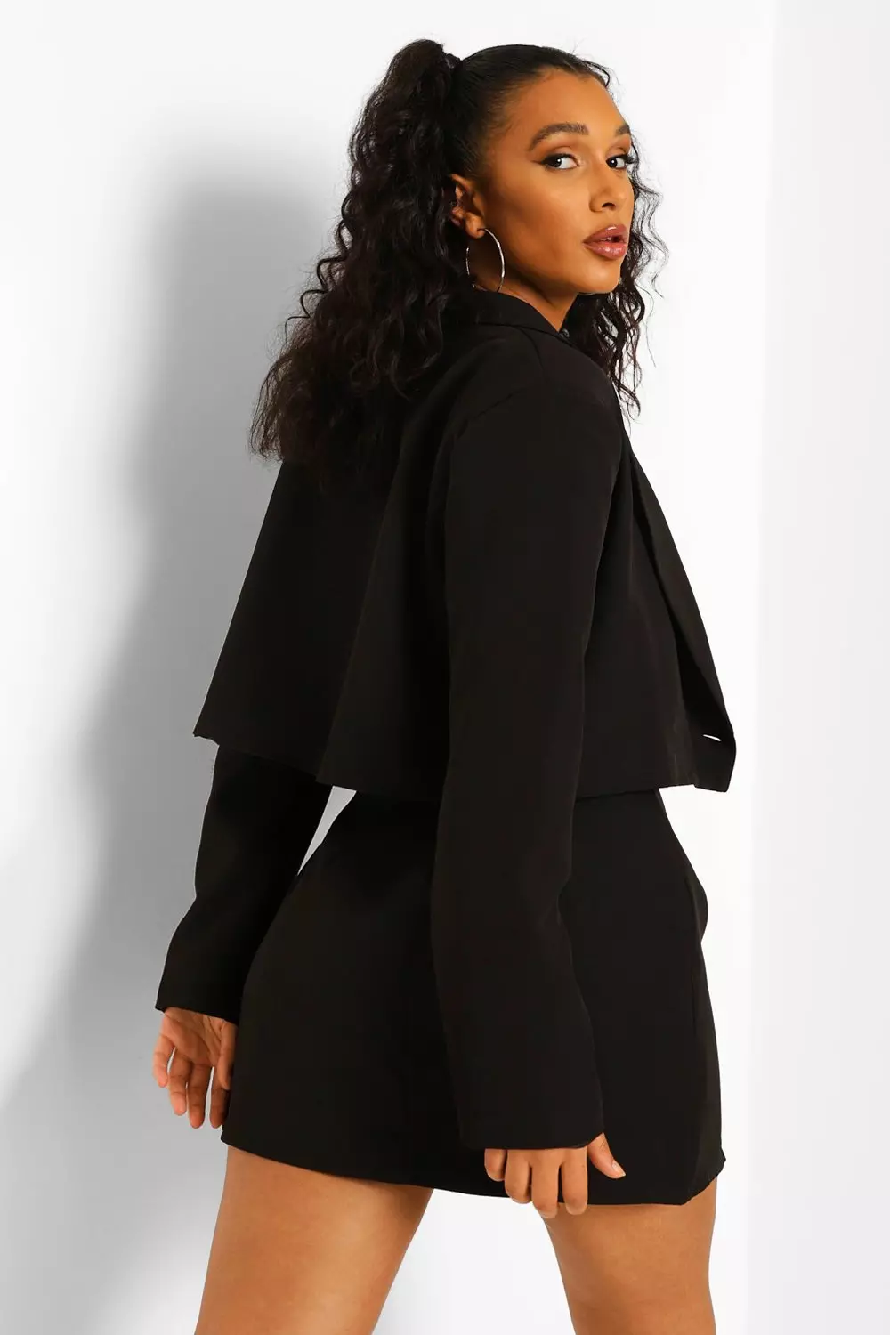 Black Wrap Front Tailored Cropped Blazer alternative image