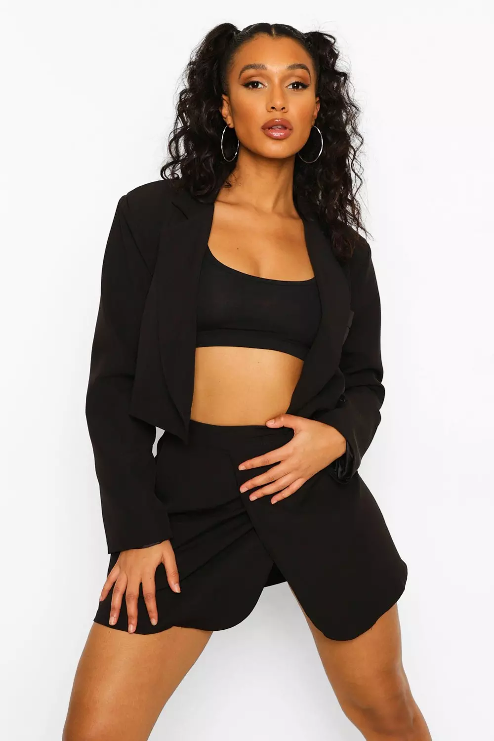 Black Wrap Front Tailored Cropped Blazer alternative image