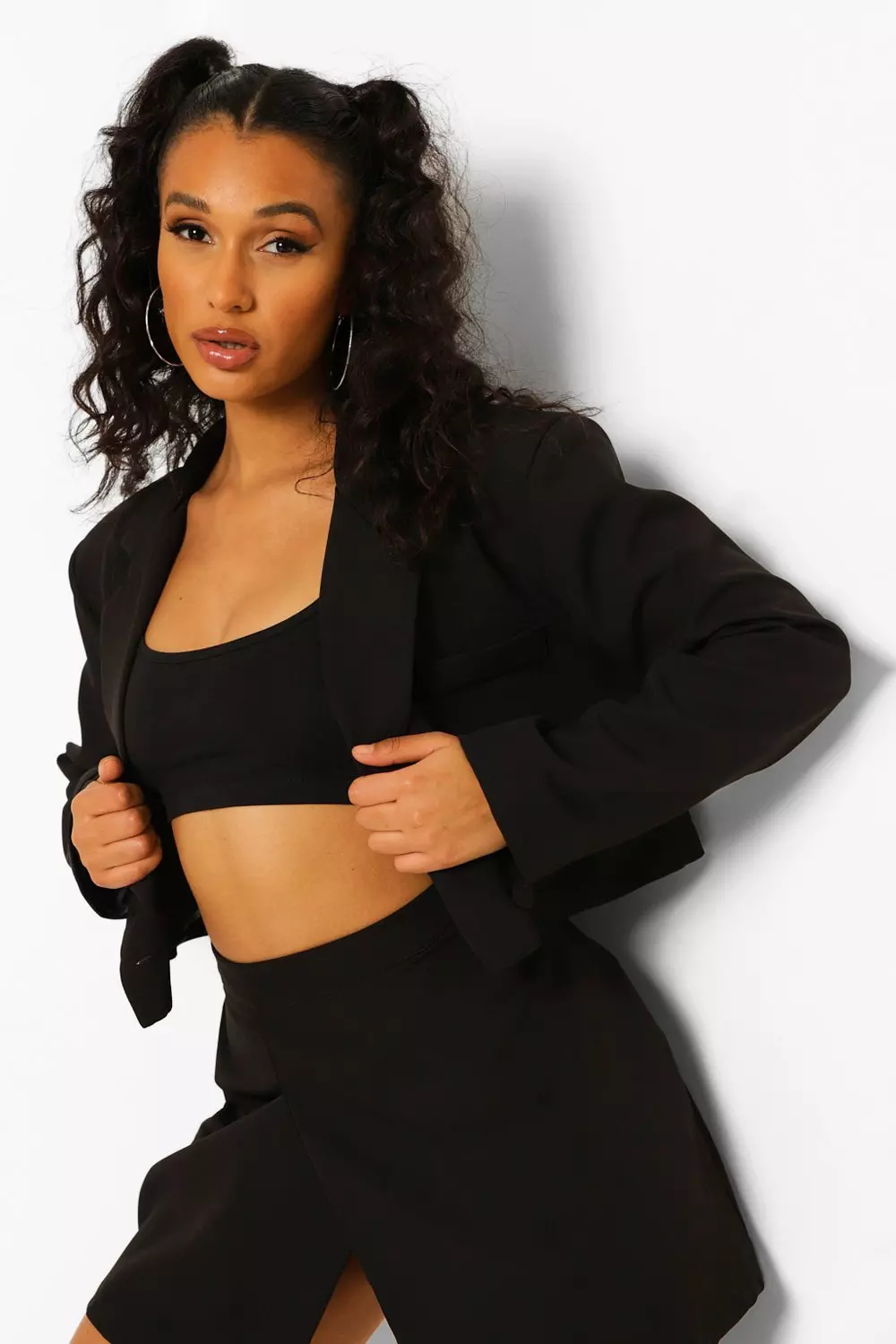 Black Wrap Front Tailored Cropped Blazer alternative image