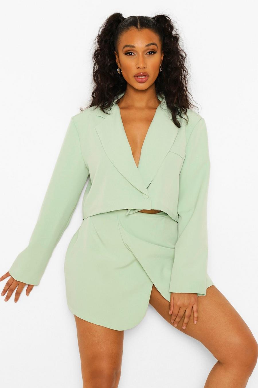 Mint Wrap Front Tailored Cropped Blazer image number 1