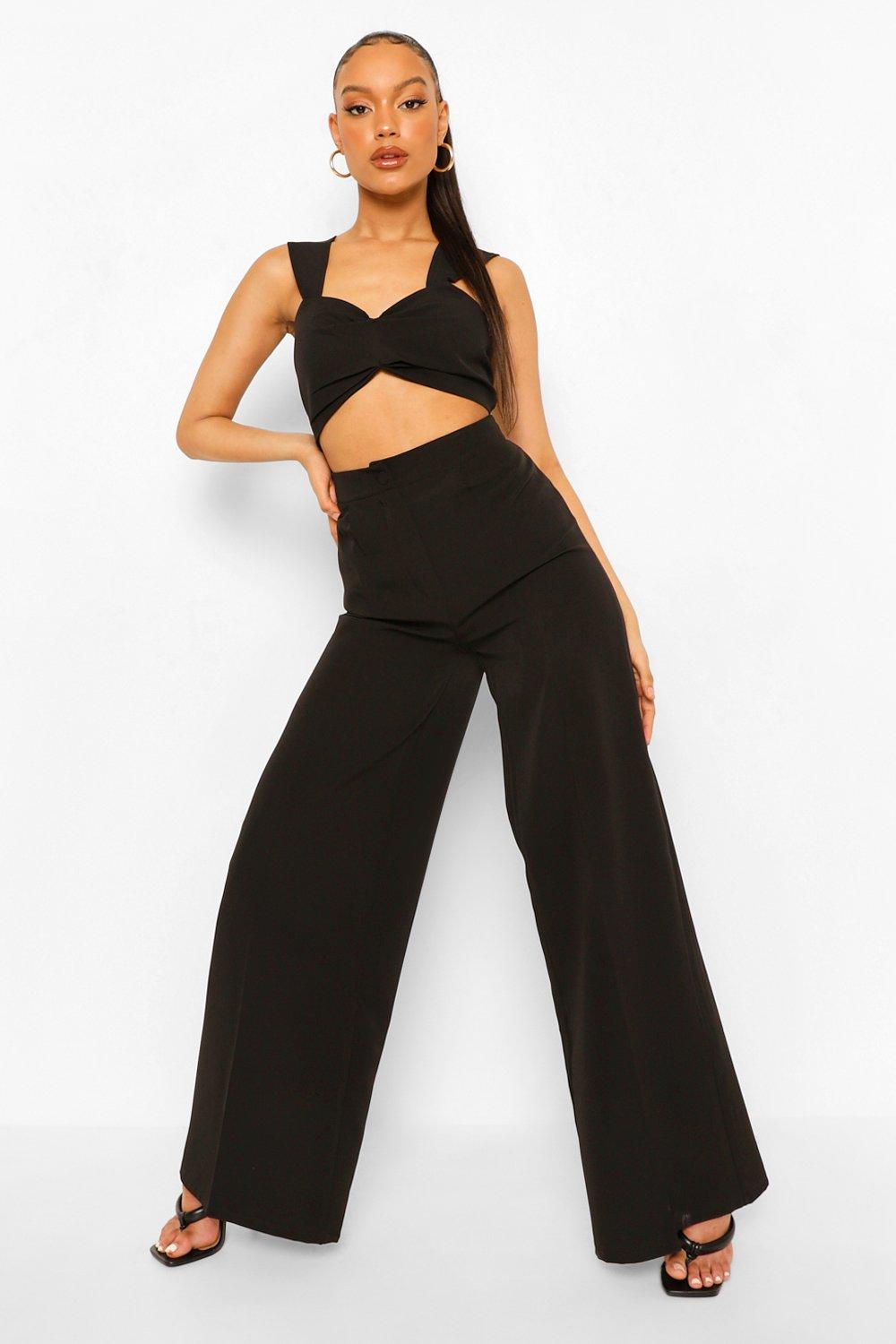 boohoo black wide leg trousers