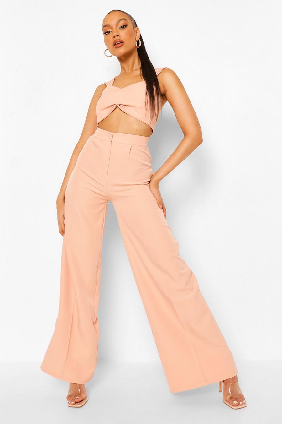 Peach Pleat Front Wide Leg Trousers image number 1