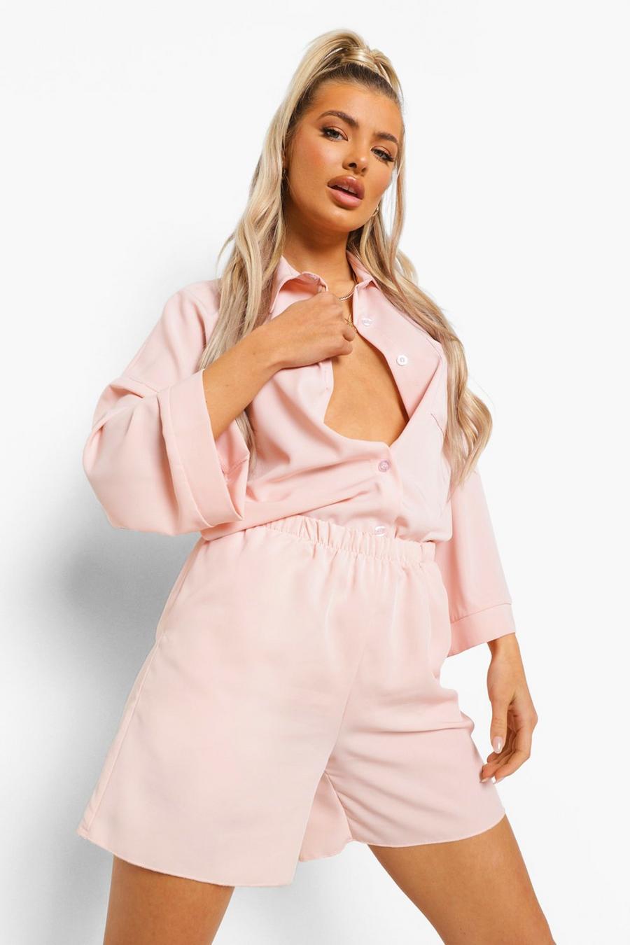 Oyster Satin Oversized Shirt & Relaxed Fit Shorts image number 1