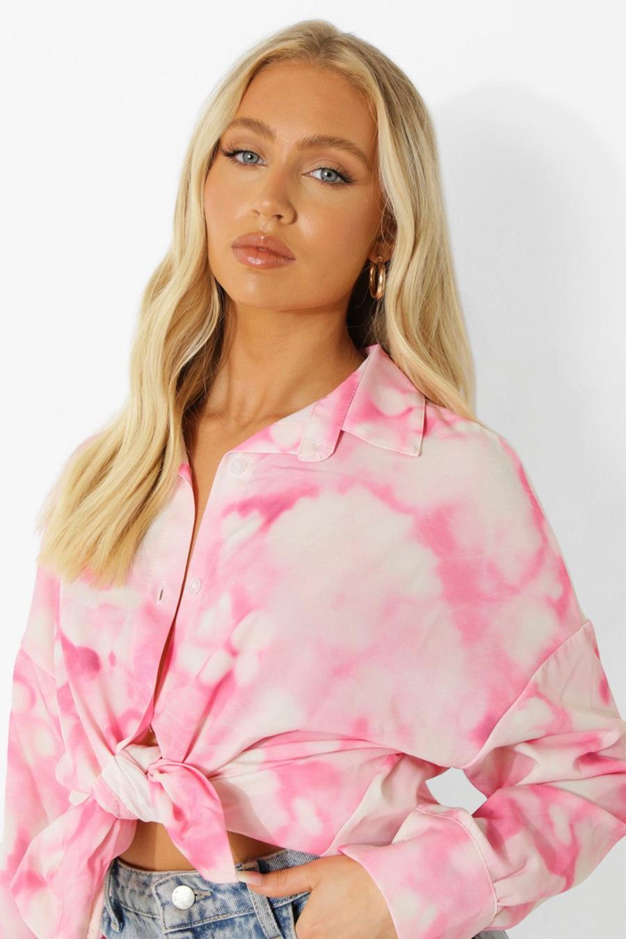 Pink Tie Dye Knot Front Shirt image number 1