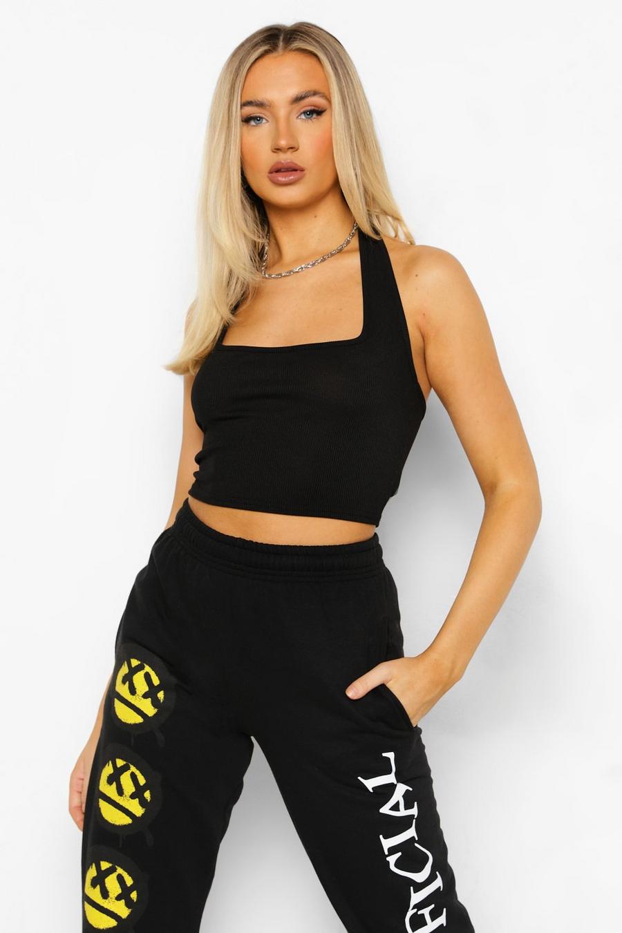 Black Rib Halterneck Crop Top image number 1