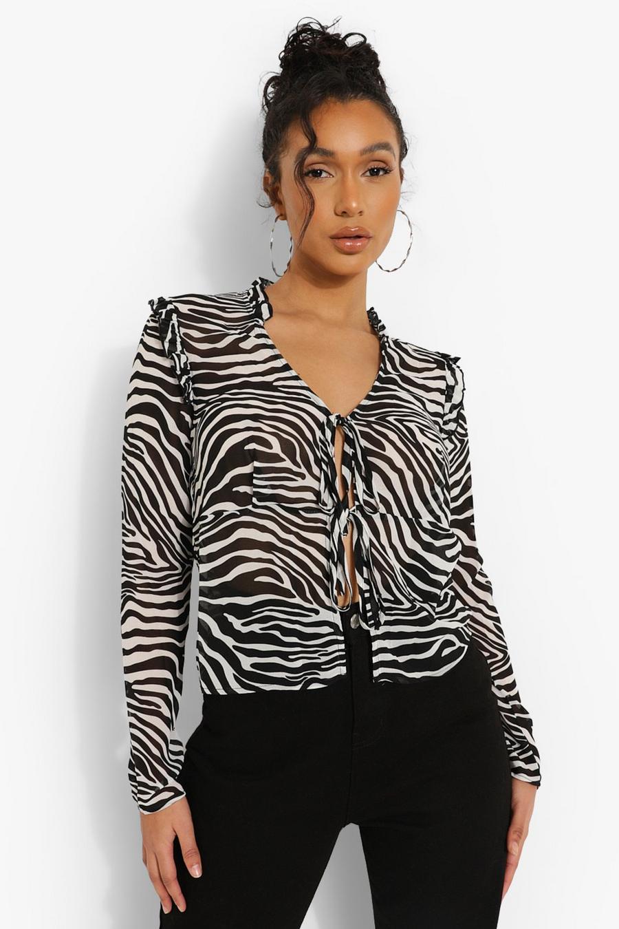 Black Woven Tie Front Blouse image number 1