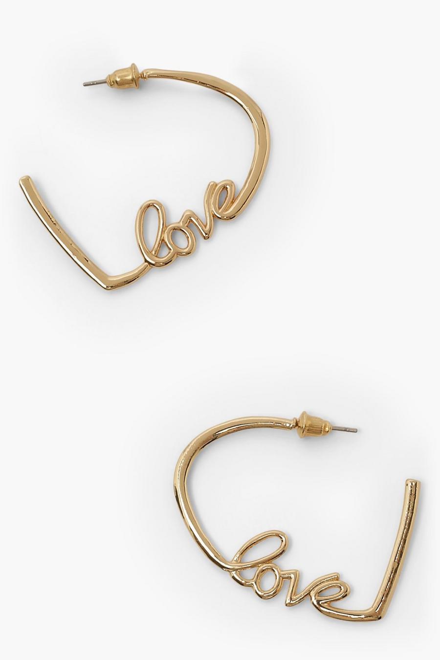 Kreolen mit Love-Slogan und Herzmotiv , Gold image number 1