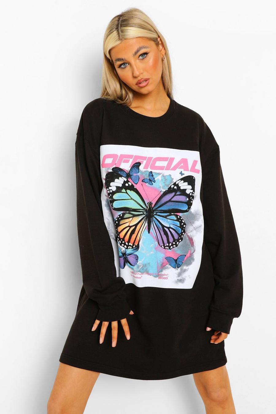 Black Tall Butterfly Oversize Sweatshirt Dress image number 1