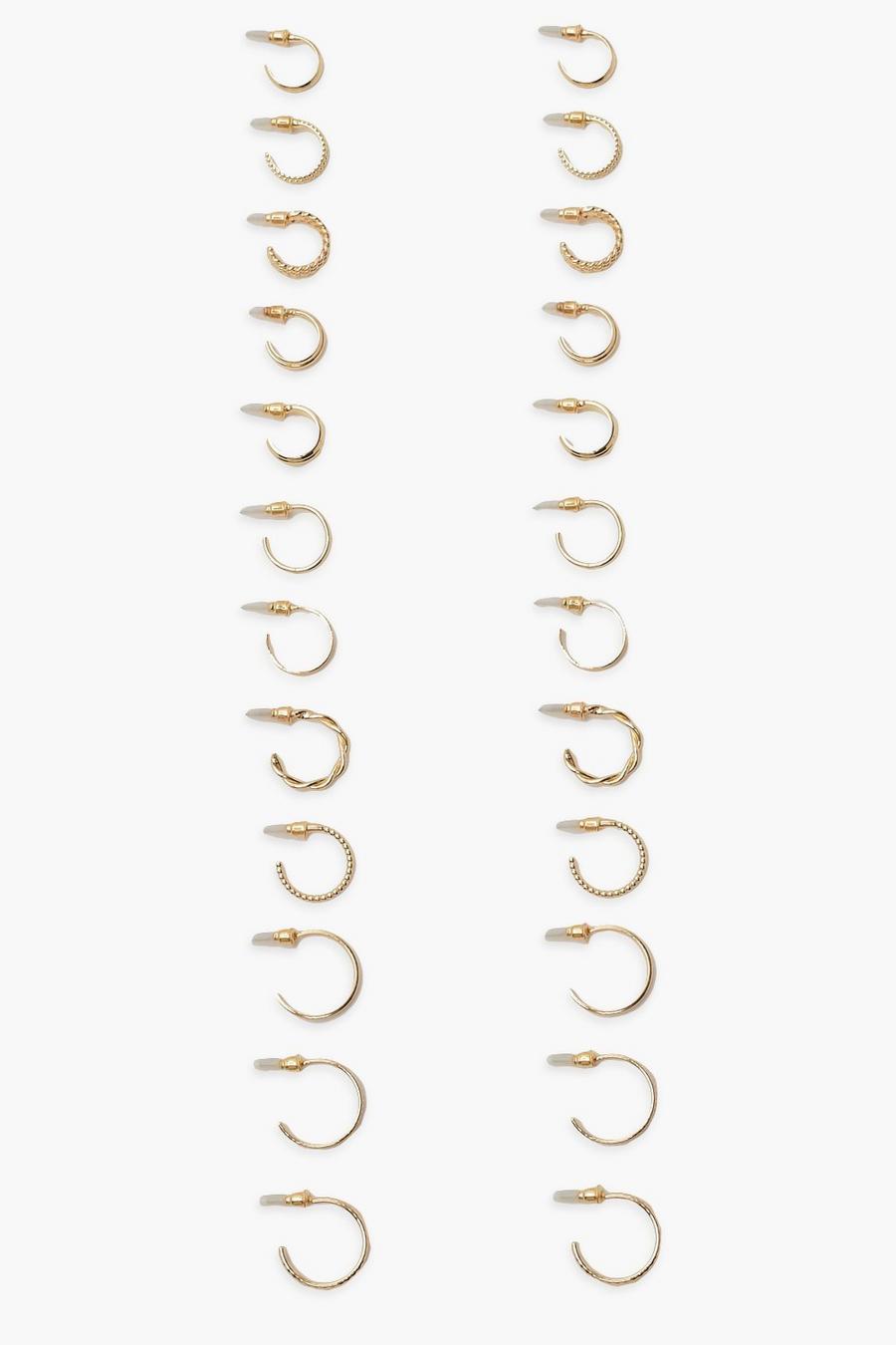Gold 12 Piece Mix Bumper Pack Stud Hoops image number 1