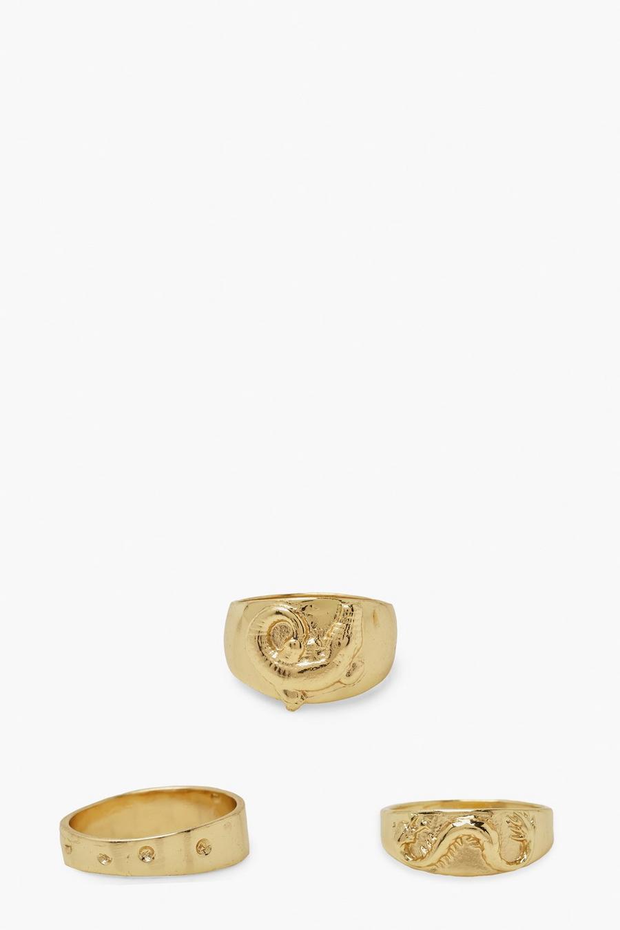 Gold Dragon And Croc Chunky Ring Pack image number 1