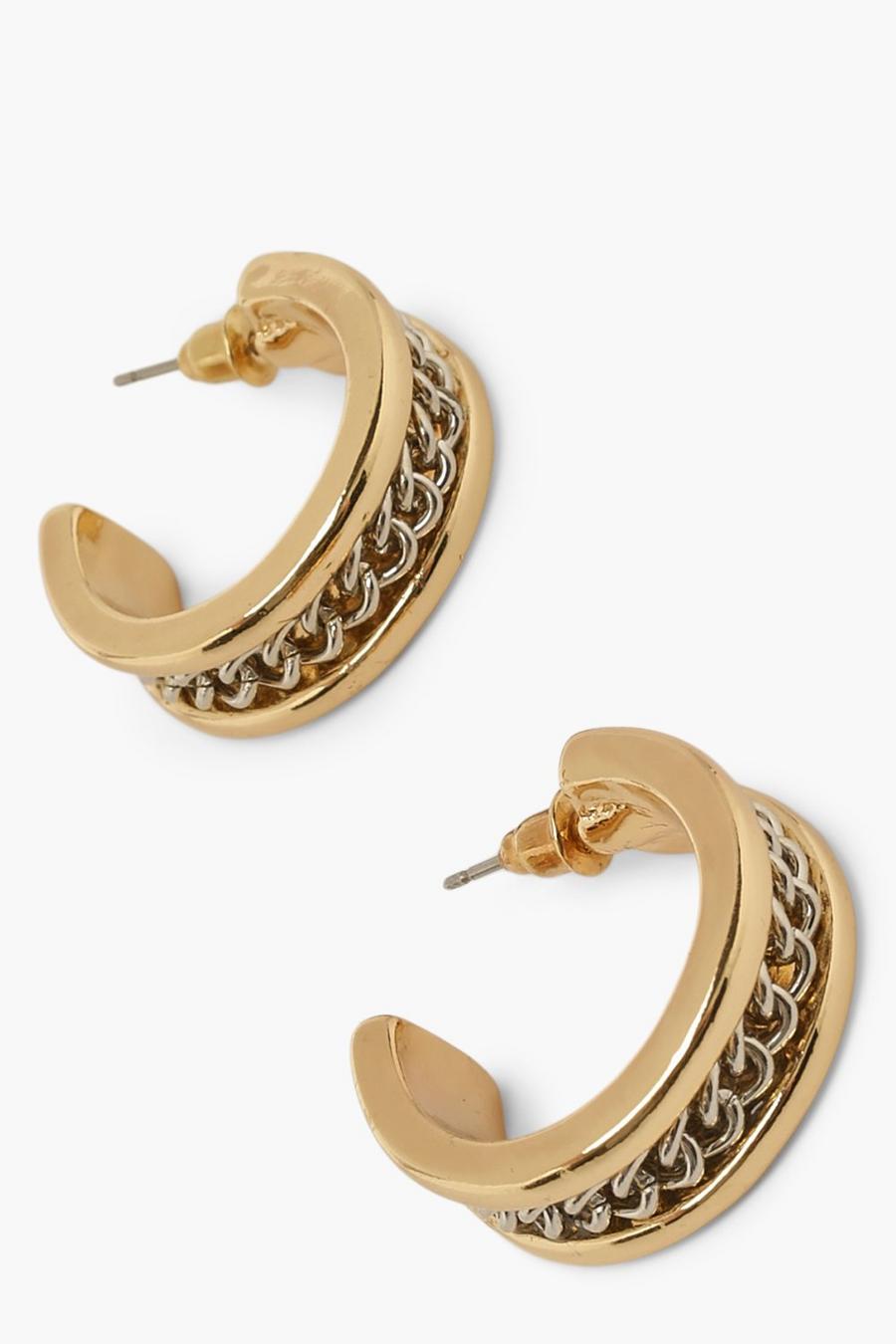 Gold Chain Centre Hoop Earrings image number 1
