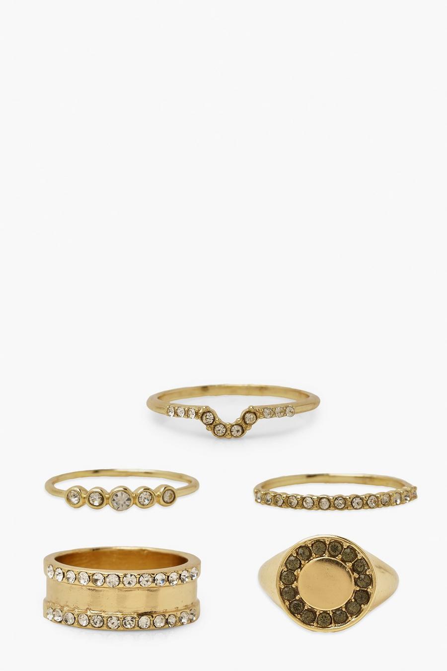 Gold Ringar med strass i flerpack image number 1