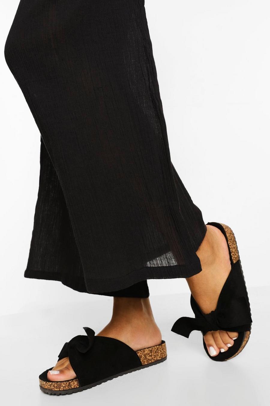 Black Suede Bow Detail Sandals image number 1