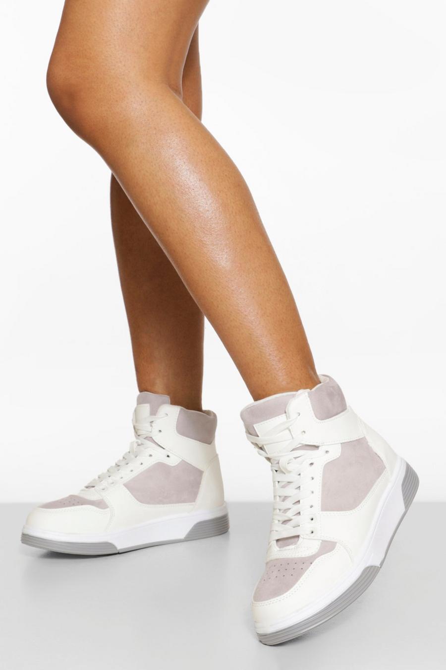 Pale grey High Top Contrast Panel Sneakers image number 1