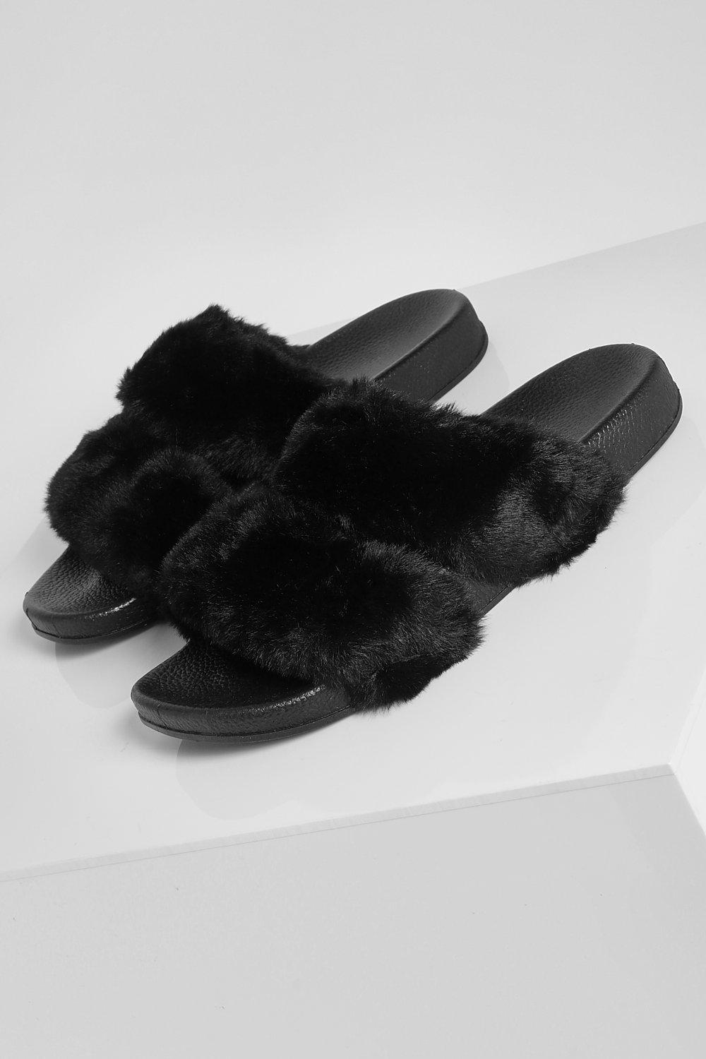 Two strap hot sale fur slides