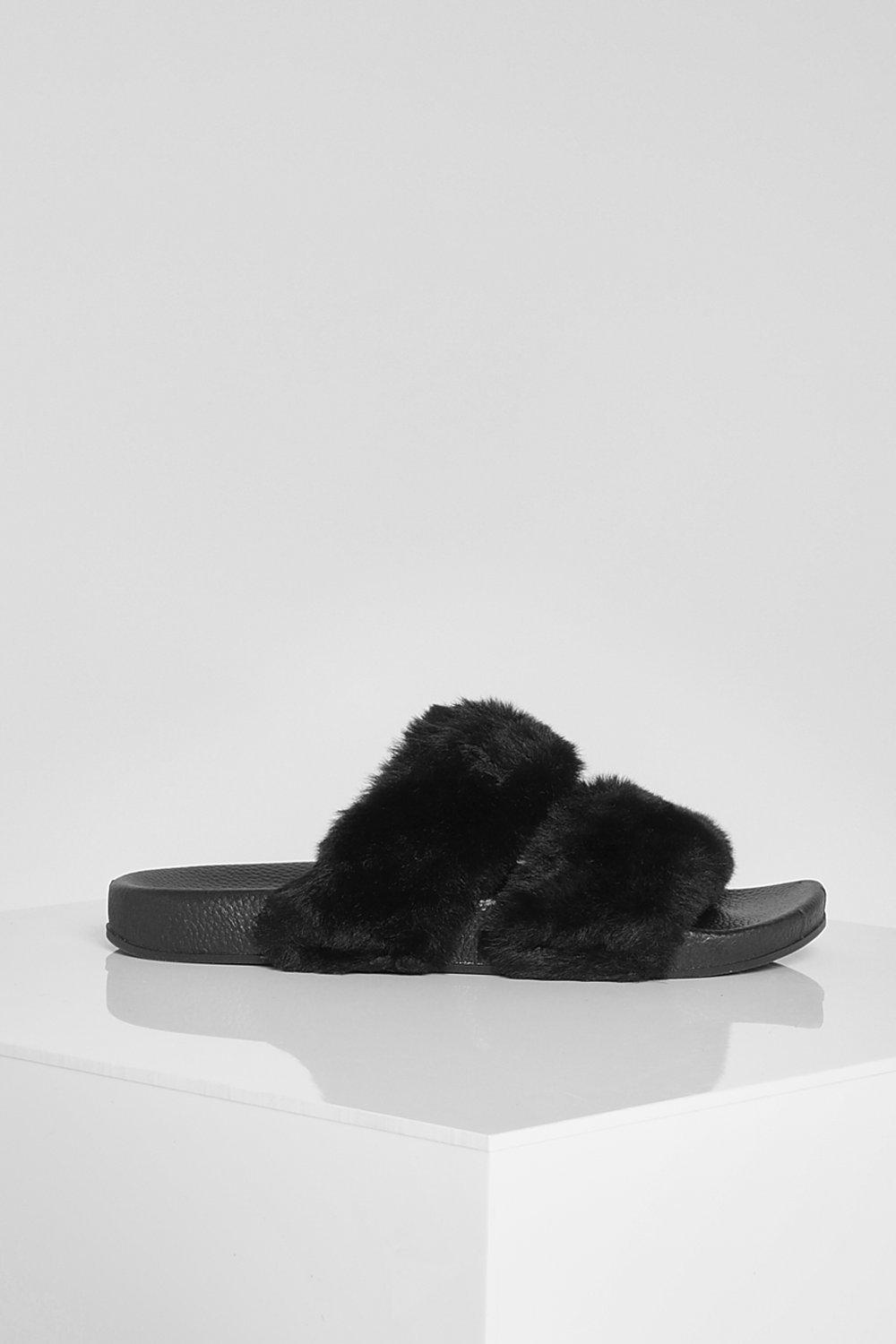 Fluffy sliders sale with strap