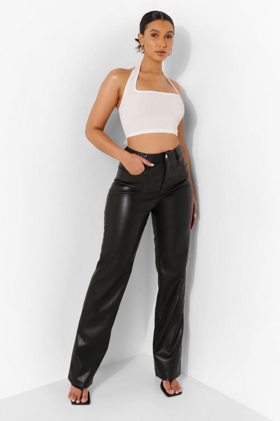 Black Premium Cut Out Leather Look Flare Pants image number 1