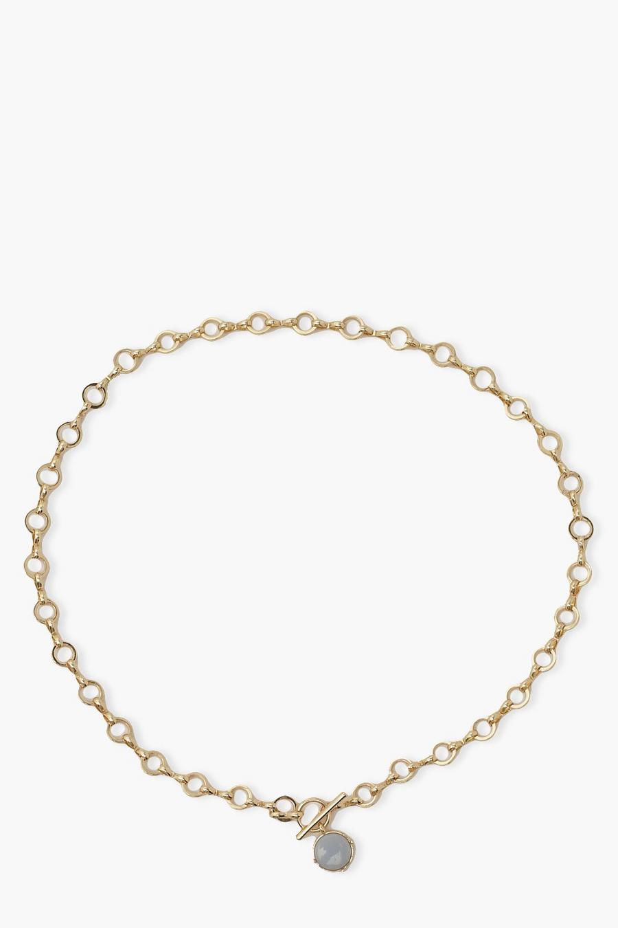 Gold Misty Blue Stone Chunky Chain Choker image number 1