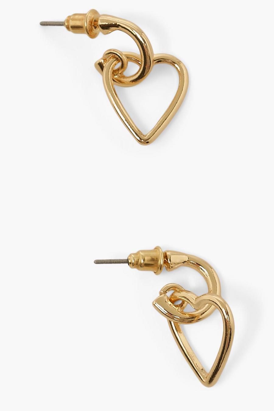 Gold Heart Link Charm Hoop Earrings image number 1