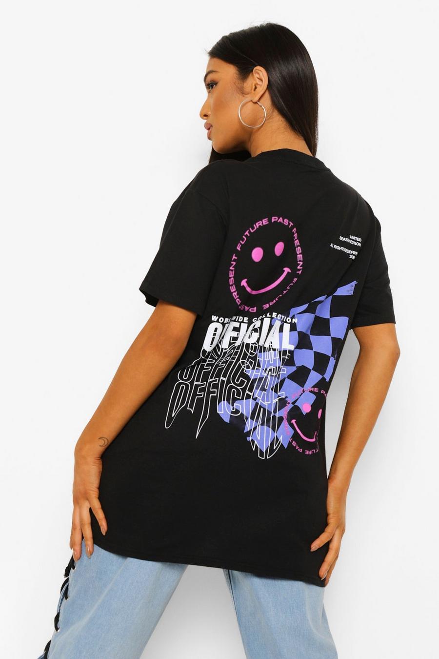 Camiseta con estampado de sonrisa en la espalda Official Petite, Negro image number 1