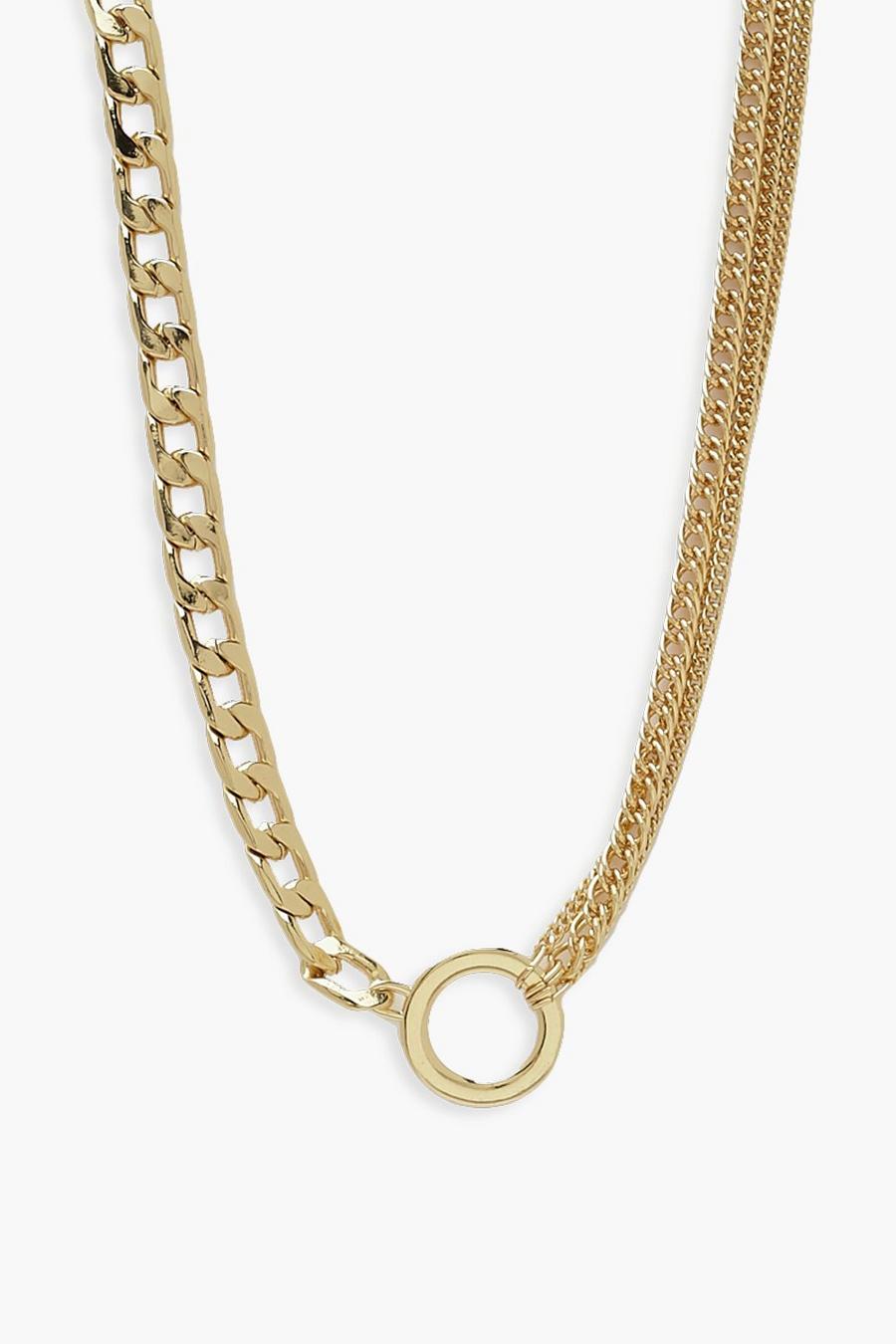 Gold Chunky Chain Front Clasp And Disc Necklace image number 1