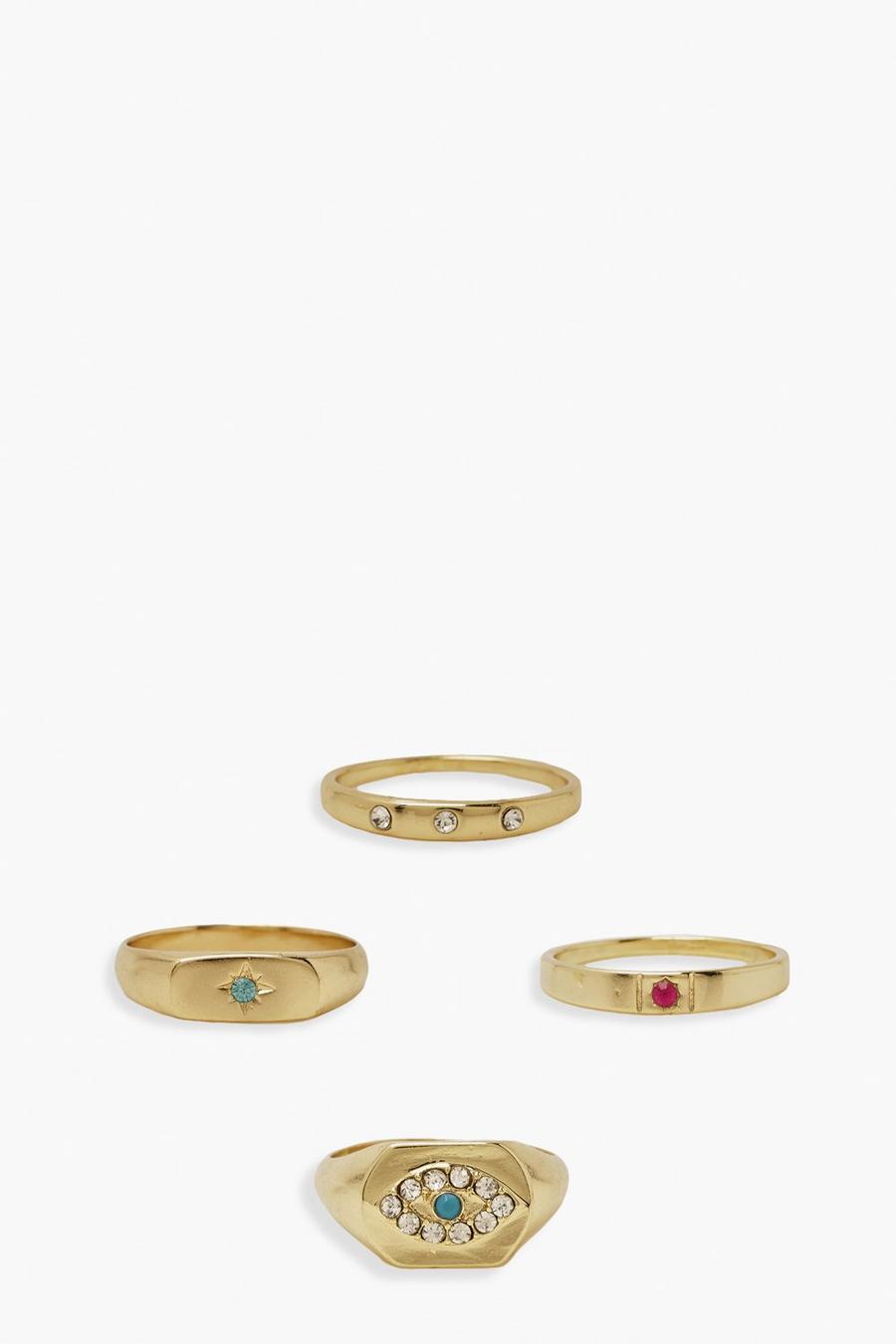Gold Mix Stone Evil Eye Ring Pack image number 1
