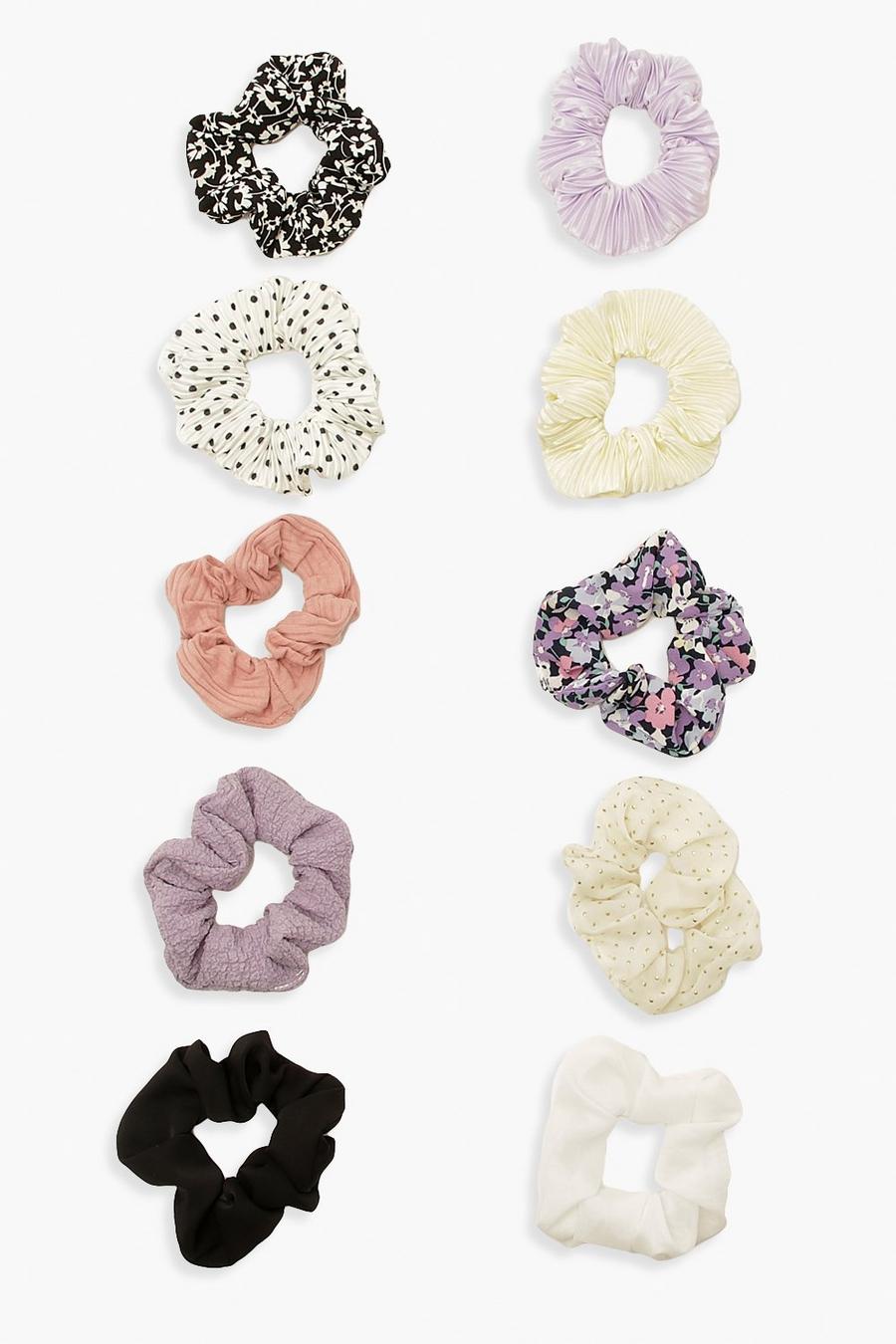 10 Pack Multi Print And Colour Scrunchies image number 1